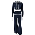 Completo due pezzi in maglia blu navy con felpa con cappuccio e pantaloni larghi - S / Blu navy