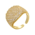 Detailed close-up of wide gold-plated ring with micro-pave round cubic zirconia crystals - Adjustable Open / Gold-White Zirconia