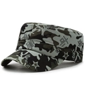 Flat top military camouflage hat with five-point star print and durable canvas fabric - Adult Style (54-59cm) / Grey Camo with Star