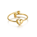 Minimalist gold open heart ring with sparkling zircon stone and beaded band finish - Style 8 - Simple Heart