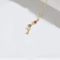 Gold necklace with vertical multicolor gemstones including a pink teardrop pendant - Orange Zircon Waterdrop
