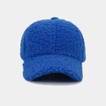 Detailed texture of thick blue teddy fleece fabric on a winter baseball cap brim - Adjustable / Blue