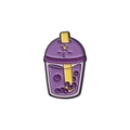Cartoon purple bubble tea enamel pin with smiling face and yellow star straw accessory - Purple
