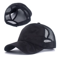 Cappellino da baseball mimetico nero da donna con rete traspirante e foro per coda - Nero
