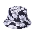 Floral print sun protection bucket hat in black and white canvas with flower pattern - Black