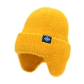 Chapka jaune en maille d'hiver avec cache-oreilles et étiquette de flocon de neige - Jaune