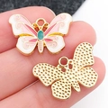 Schmetterlings-Anhänger in Rosa und Weiß mit Goldrahmen für DIY-Schmuckherstellung - Rosa-Weißer Zweifarbiger Schmetterling (15x22 mm)