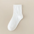 White crew socks for kids with soft cotton ribbed texture and minimalist design - 3-5 Years (Feet length 13-15cm) / Flat Single Rib / 5 Pairs / White