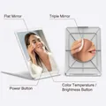 Portable white LED folding travel mirror with 3X magnification and touch control - 3X Magnification / White