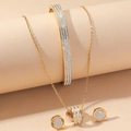 Elegante set di gioielli dorati con numeri romani e pietre di zircone bianco lucido - Set di gioielli dorati (Bracciale+Collana+Orecchini)