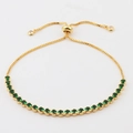 Adjustable gold box chain bracelet featuring vibrant round emerald green zircons - Round Green Zircon 3.5mm Bracelet