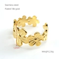 Adjustable 18k gold plated stainless steel ring featuring detailed daisy flower design - Adjustable Open / Daisy Flower Style (761-Gold) / Gold