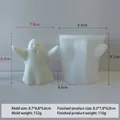 Ghost silicone candle mold for Halloween with white finished product and size specs - Ghost Mold J-0744