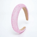 Pink wide sponge headband with decorative beads and soft lining for elevated crown look - Pink