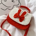 Cute red and white kids' shoulder bag with rabbit ears and bowknot in glossy finish - Red