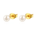 Elegante par de pendientes de acero inoxidable dorado con perlas blancas redondas - Dorado