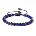 Lapis lazuli beaded bracelet with adjustable black braided cord and smooth round stones - 6mm (Stretchable) / Natural Lapis Lazuli