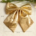 Large 40x35cm glitter gold Christmas bow decoration with sparkling sequins and ornaments - Gold 35x40CM