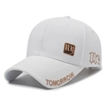 White cotton canvas baseball cap featuring brown NY patch and golden embroidery - Adjustable / White