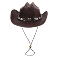 Chapeau de cowboy marron foncé en suédine avec ruban surpiqué et mentonnière réglable - M (56-58cm) / Café Foncé