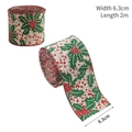 Nastro natalizio in tela da 6,3 cm con bacche rosse e foglie di agrifoglio, lungo 2m - Larghezza 6,3 cm Cachi Fiore Verde / 2 Metri
