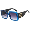Fashionable oversized square sunglasses with blue transparent frames and gradient lenses - Blue Black Frame Double Grey Lens