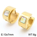 Gold stainless steel huggie earrings with a square iridescent zircon stone - Gold With Multicolor Zirconia(KE118315-TGD)