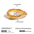 Golden twisted rope stainless steel ring featuring an oval clear gemstone centerpiece - US 6 / Gold Twist Oval Solitaire