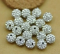 8mm weiße Shamballa-Lehmperlen mit funkelnden Strasssteinen für DIY-Schmuckherstellung - Weiß