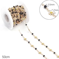 Golden chain with 50cm length featuring 7mm white daisies and 3.5mm black faceted beads - Alloy Daisy + 3.5mm Wheel Crystal Gold / 50cm/Pack