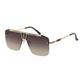 Fashionable oversized square sunglasses with brown gradient lenses and gold metal frames - Gold Coffee