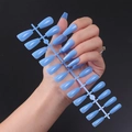 Glossy bright blue long coffin false nail set on plastic frame held by hand - Bright Blue (ZBLL-06)