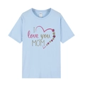 T-shirt bleu clair fête des mères avec imprimé I love you MOM et col rond décontracté - XS / Bleu Clair / I Love You Mom