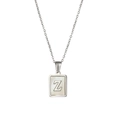 Silver necklace with rectangular white mother of pearl pendant featuring letter Z charm - Letter Z