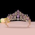 Detailed macro view of baroque gold bridal crown with purple marquise crystals - KC Gold Purple Crystal Crown