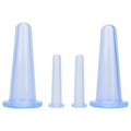 Set of 4 blue silicone facial cupping cups with conical design on white background - Blue Combination Set