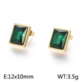 Orecchini a perno quadrati con cristallo verde smeraldo in acciaio dorato 12x10mm - Orecchini d'oro (KE110084-KLX)