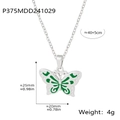 Collana a farfalla in acciaio inossidabile argento con pendente in smalto verde e misure - Collana a Farfalla in Smalto Verde (P375) / 40+5cm / Argento