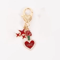 Golden heart lobster clasp keychain with red LOVE heart and rose flower charms - Multi-Star Heart