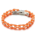 Men's stainless steel bicycle chain bracelet in orange and silver contrast finish - Stainless Steel / Orange and Silver Style (KB80127-BD)