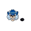 Spilla punk in smalto con teschio che indossa un cappello da cowboy blu e fumo - Teschio Cappello Cowboy
