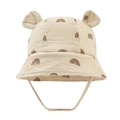 Detail of baby cotton sun hat with cute ears and brown rainbow print on beige gauze fabric - Rainbow Print (15#)