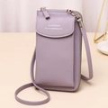 Vertical light purple PU leather crossbody mobile phone bag with lychee texture - Light Purple