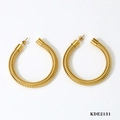 Exaggerated golden snake chain textured hoop earrings in stainless steel for women - Gold Snake Chain Texture Hoop Earrings (KDE2131)