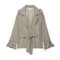 Veste courte femme vert sauge en daim avec col à revers et ceinture à nouer - XS / Kaki Foncé