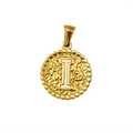 Pendentif vintage en acier titane plaqué or 18K avec lettre I ronde en émail blanc - Lettre I (S-P173-I)
