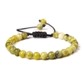 6mm natural yellow-green tiger eye stone beads on adjustable black braided rope bracelet - 6mm (Stretchable) / Straw Yellow Turquoise