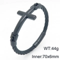 Men's black stainless steel punk cable bracelet with polished cross clasp and twisted texture - Black