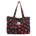 Borsa tote in nylon con motivi di fragole rosse e un'etichetta in tessuto bianco - Nero