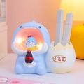 Blue shark desk organizer with light and pencil holder resin figurine ornament - Small Shark Eggshell Style (2104-54B)